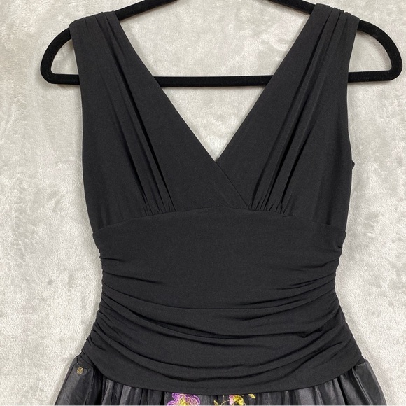 Ruched Embroidered Whimsigoth Dark Fairy Romantic Fit & Flare Party Dress Sz 4P - Picture 2 of 10